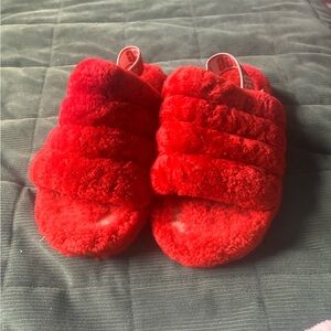 UGG Red Fluffy Slippers